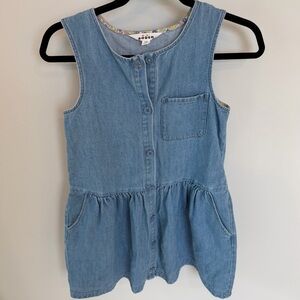 Mini Boden button pinafore dress in mid vintage chambray denim. Girls 11 12